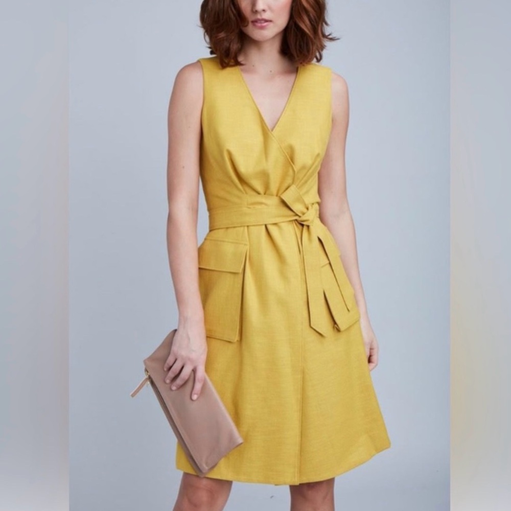 Etcetera Mustard Yellow Wrap Dress Size 10
